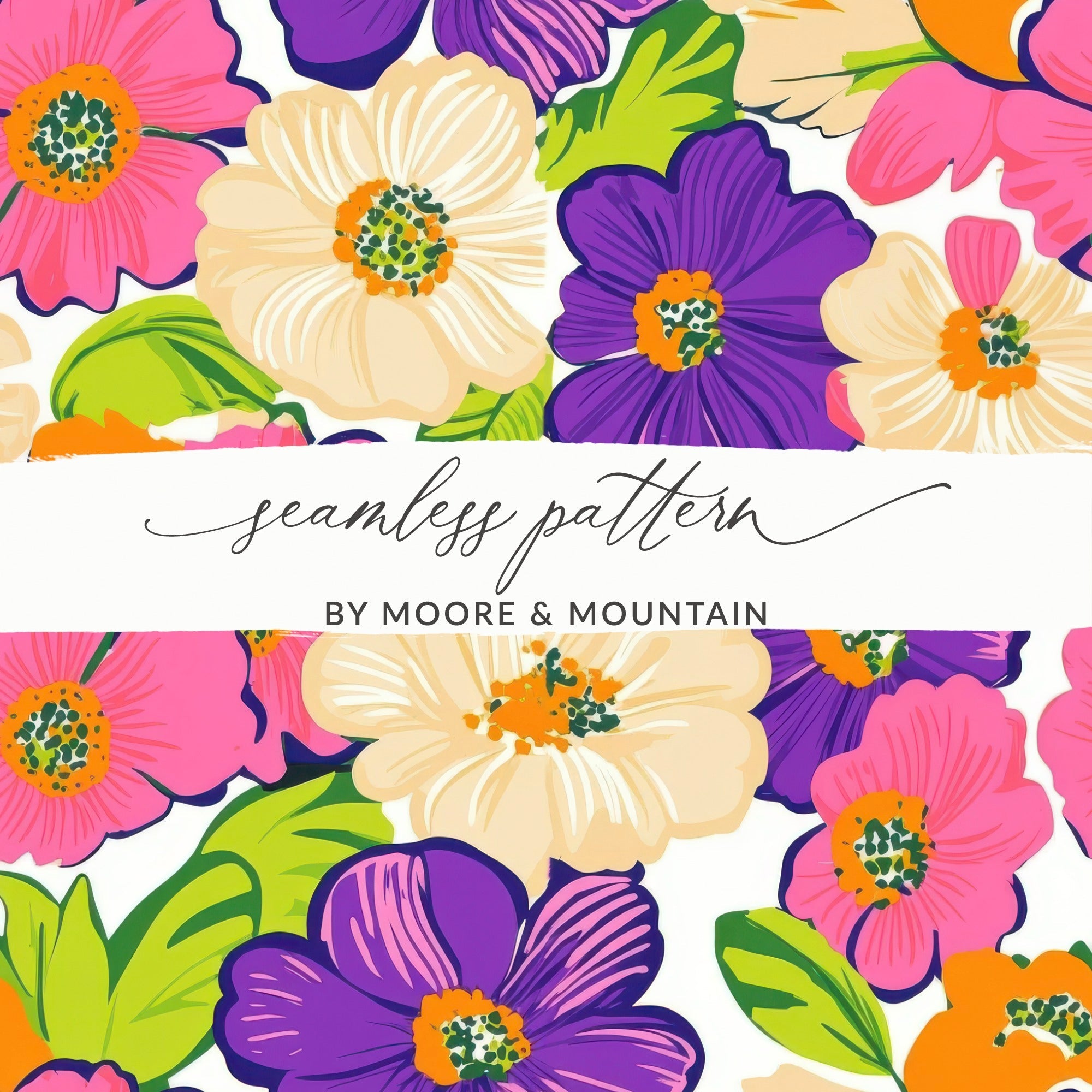 Preppy Pink Floral Digital Paper, 60s Floral Pattern, Retro Flower Background, Seamless Flower Pattern, Purple Flower Digital Download
