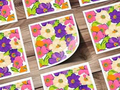 Preppy Pink Floral Digital Paper, 60s Floral Pattern, Retro Flower Background, Seamless Flower Pattern, Purple Flower Digital Download