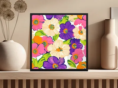 Preppy Pink Floral Digital Paper, 60s Floral Pattern, Retro Flower Background, Seamless Flower Pattern, Purple Flower Digital Download