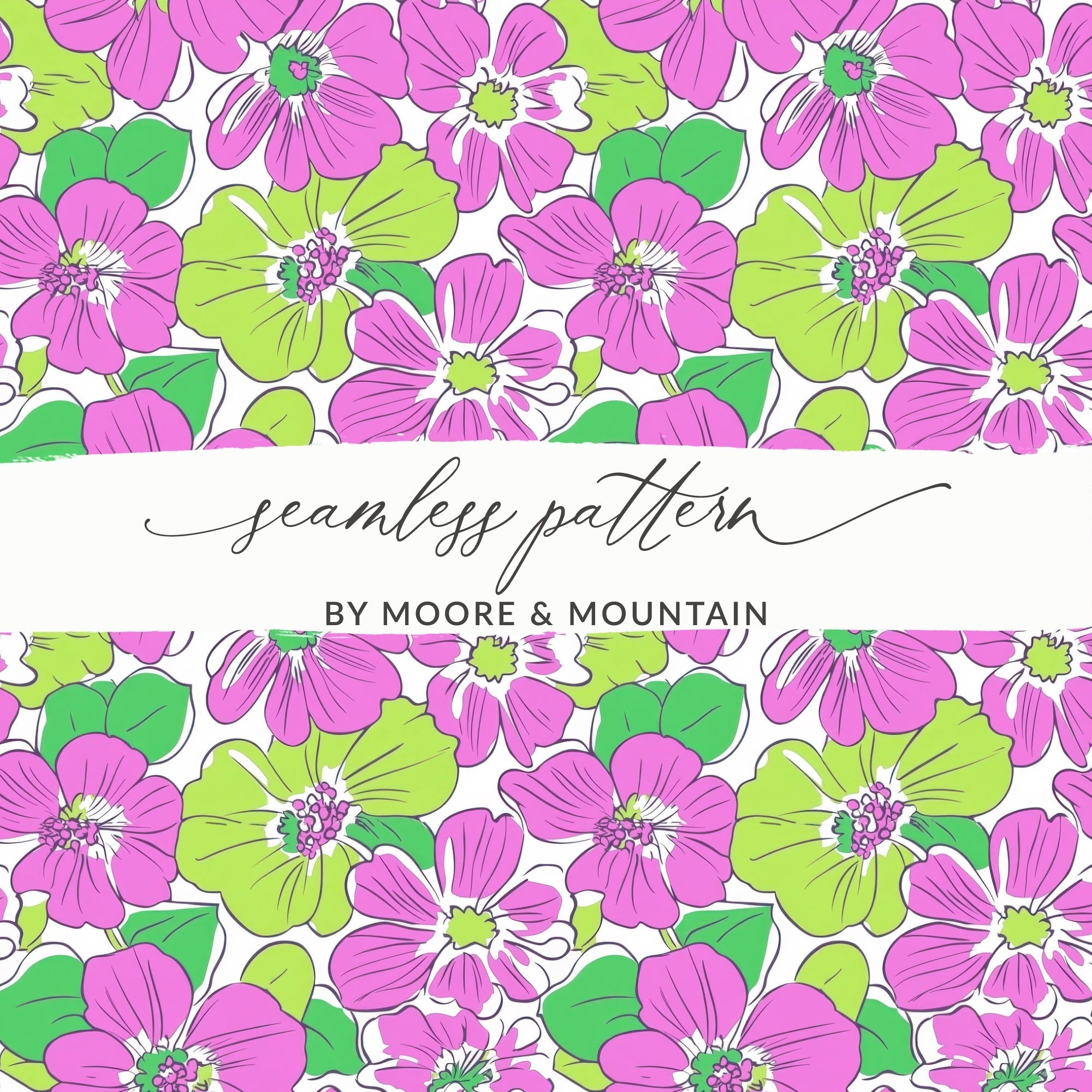 Preppy Pink Green Floral Digital Background, 60's floral pattern, Seamless Pattern, Repeat Pattern, Flower Print, Digital Paper, Fabric Design