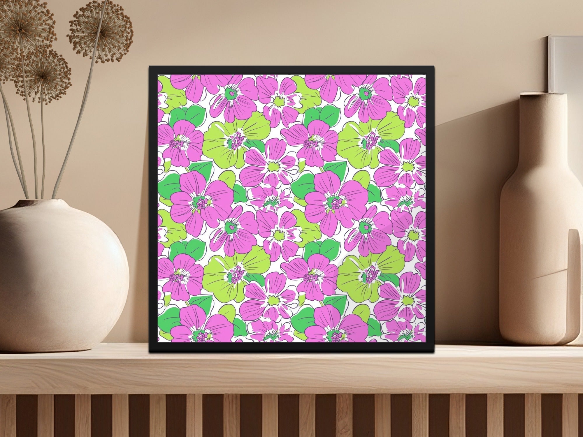 Preppy Pink Green Floral Digital Background, 60's floral pattern, Seamless Pattern, Repeat Pattern, Flower Print, Digital Paper, Fabric Design