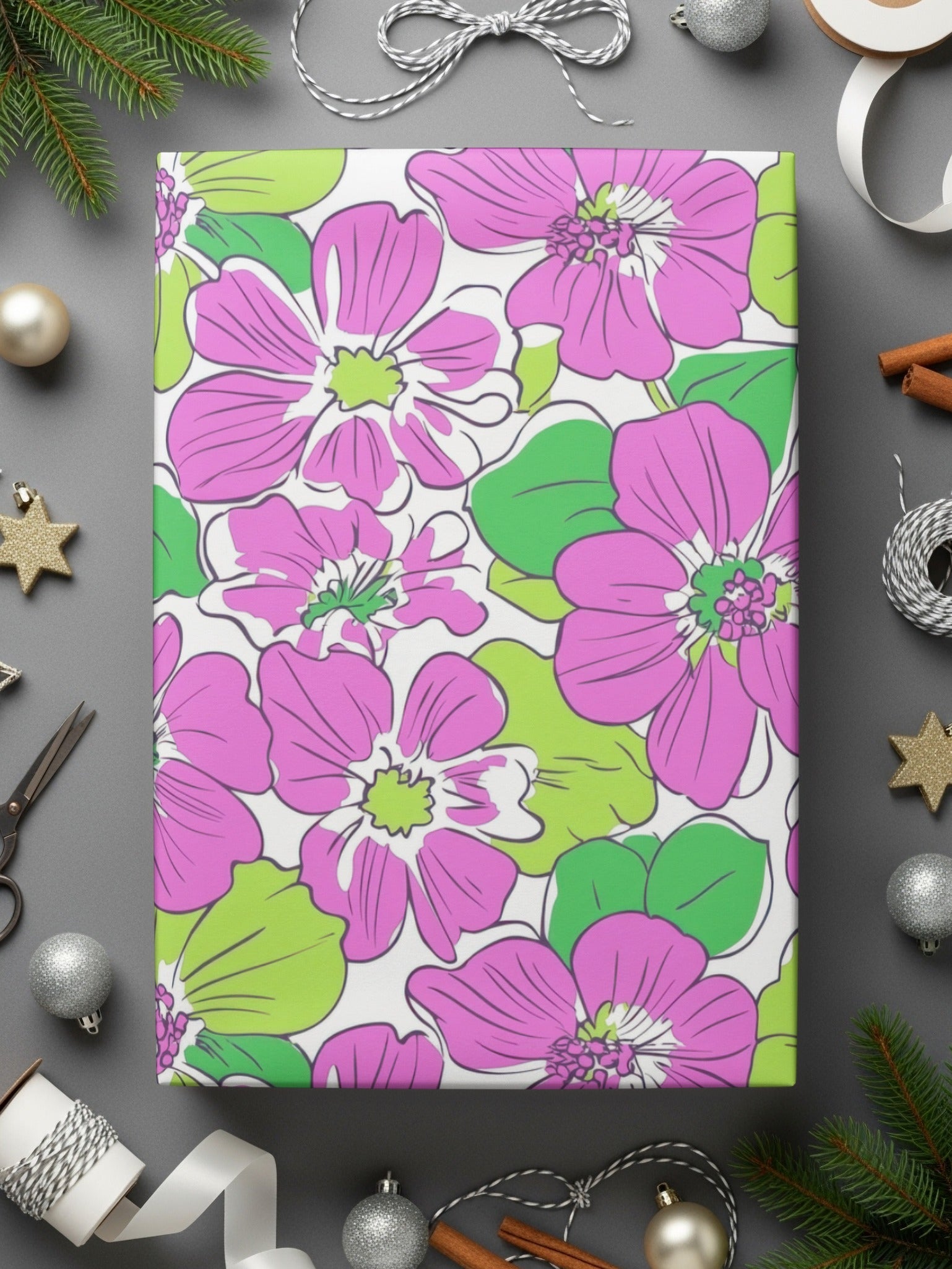 Preppy Pink Green Floral Digital Background, 60's floral pattern, Seamless Pattern, Repeat Pattern, Flower Print, Digital Paper, Fabric Design