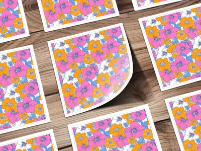 Preppy Pink Orange Floral Seamless Pattern, 60's Floral Pattern, Digital Background, Digital Paper, Retro Flower Pattern, Digital product