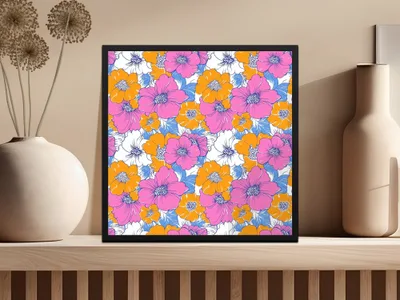 Preppy Pink Orange Floral Seamless Pattern, 60's Floral Pattern, Digital Background, Digital Paper, Retro Flower Pattern, Digital product