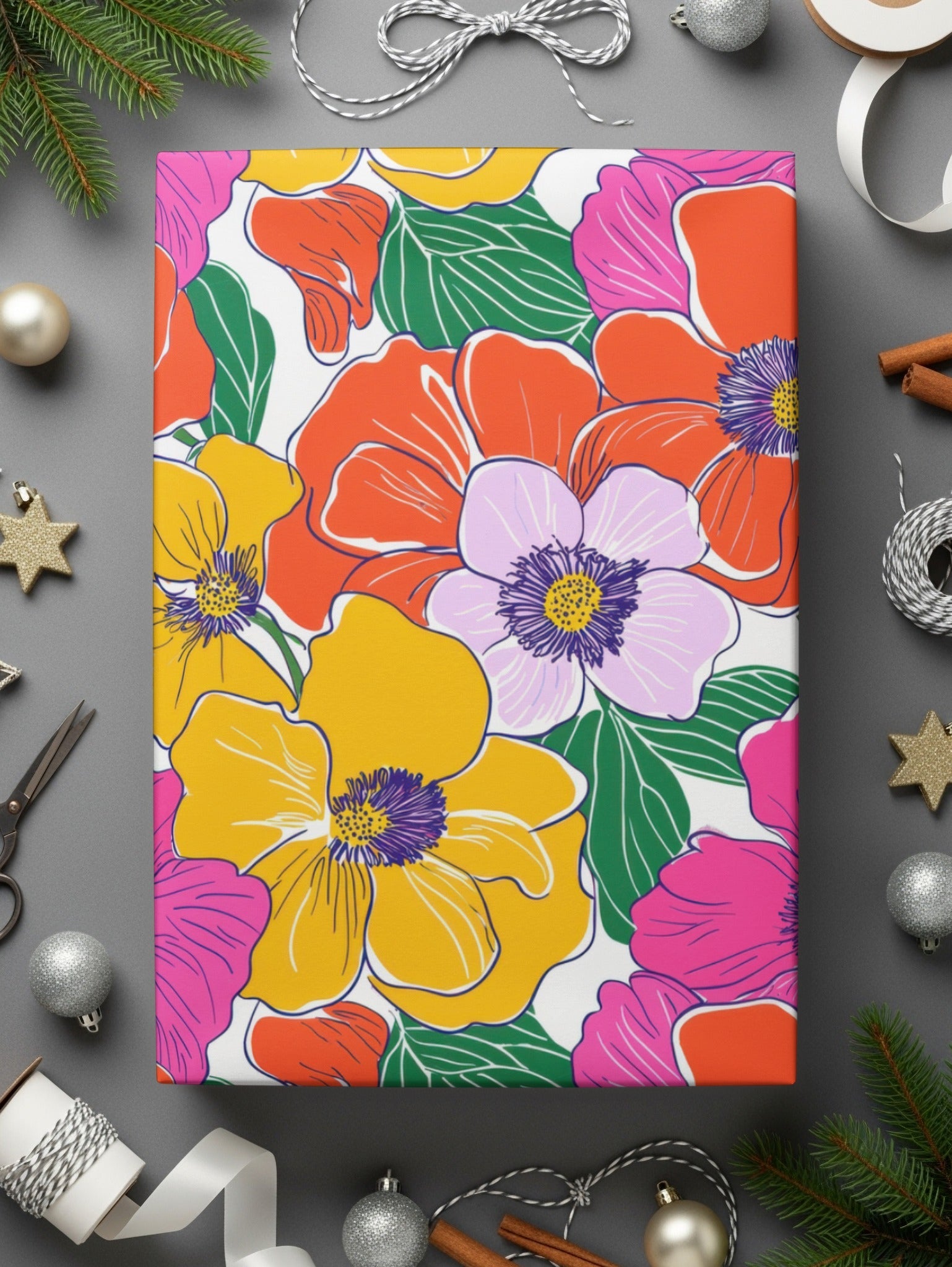 Preppy Pink Orange Yellow Floral 60's Floral Pattern, Seamless Pattern, Digital Background, Digital Paper, Fabric Design, Digital Product
