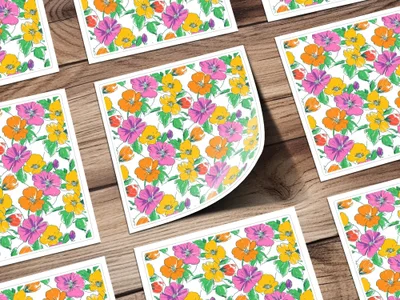 Preppy Pink Orange Yellow Floral Seamless Pattern, 60's floral pattern, Digital Background, Repeat Pattern, Fabric Design, Digital Paper, Digital