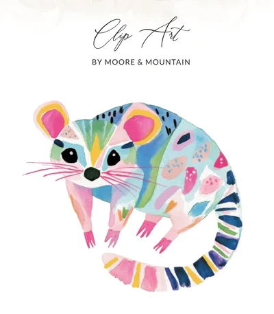 Preppy Possum Clip Art SVG Digital File, Cute Watercolor Animal Design, Whimsical Abstract Nursery Art Printable