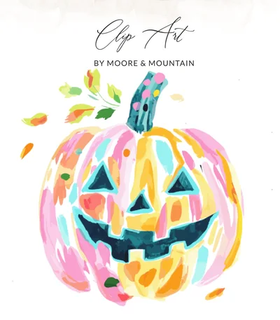 Preppy Pumpkin Clip Art SVG, Whimsical Halloween Jack-o'-Lantern Digital Design, Colorful Fall Brushstroke Art Download PNG