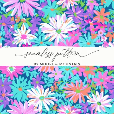 Preppy Purple Bold Floral Pattern with Bright Colors Digital