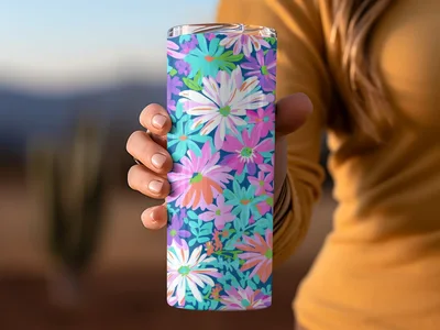Preppy Purple Bold Floral Pattern with Bright Colors Digital