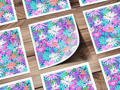 Preppy Purple Bold Floral Pattern with Bright Colors Digital
