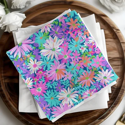 Preppy Purple Bold Floral Pattern with Bright Colors Digital