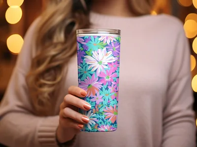 Preppy Purple Bold Floral Pattern with Bright Colors Digital