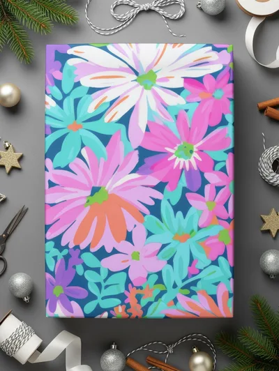 Preppy Purple Bold Floral Pattern with Bright Colors Digital