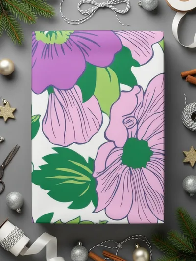 Preppy Purple Groovy Floral Background, 60s Floral Pattern Digital Paper, Retro Flower Seamless Pattern, Floral Clipart, Fabric Design
