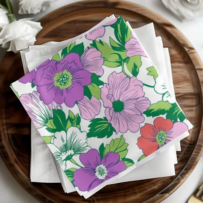 Preppy Purple Groovy Floral Background, 60s Floral Pattern Digital Paper, Retro Flower Seamless Pattern, Floral Clipart, Fabric Design