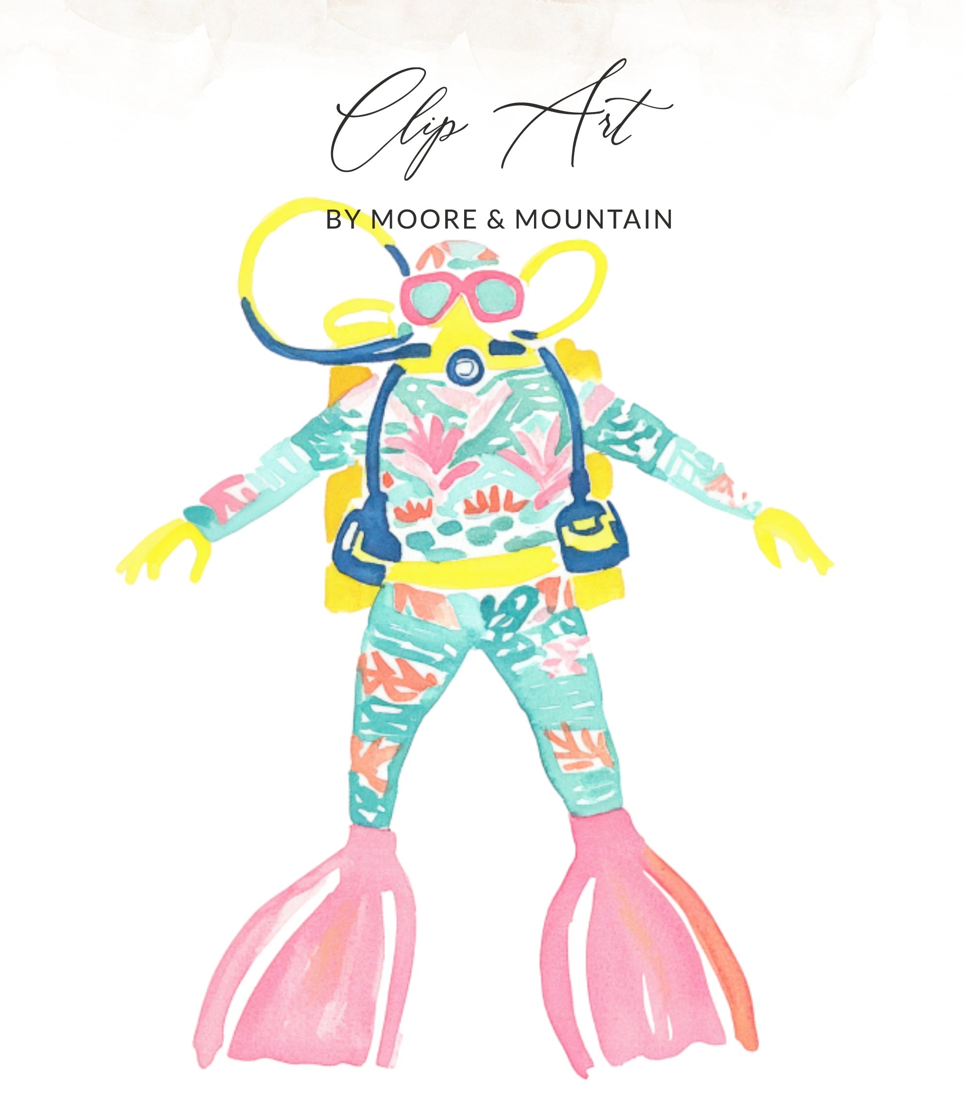 Preppy Scuba Diver Clip Art PNG SVG Sublimation File | Tropical Summer Vacation Beach Digital Art Design Download