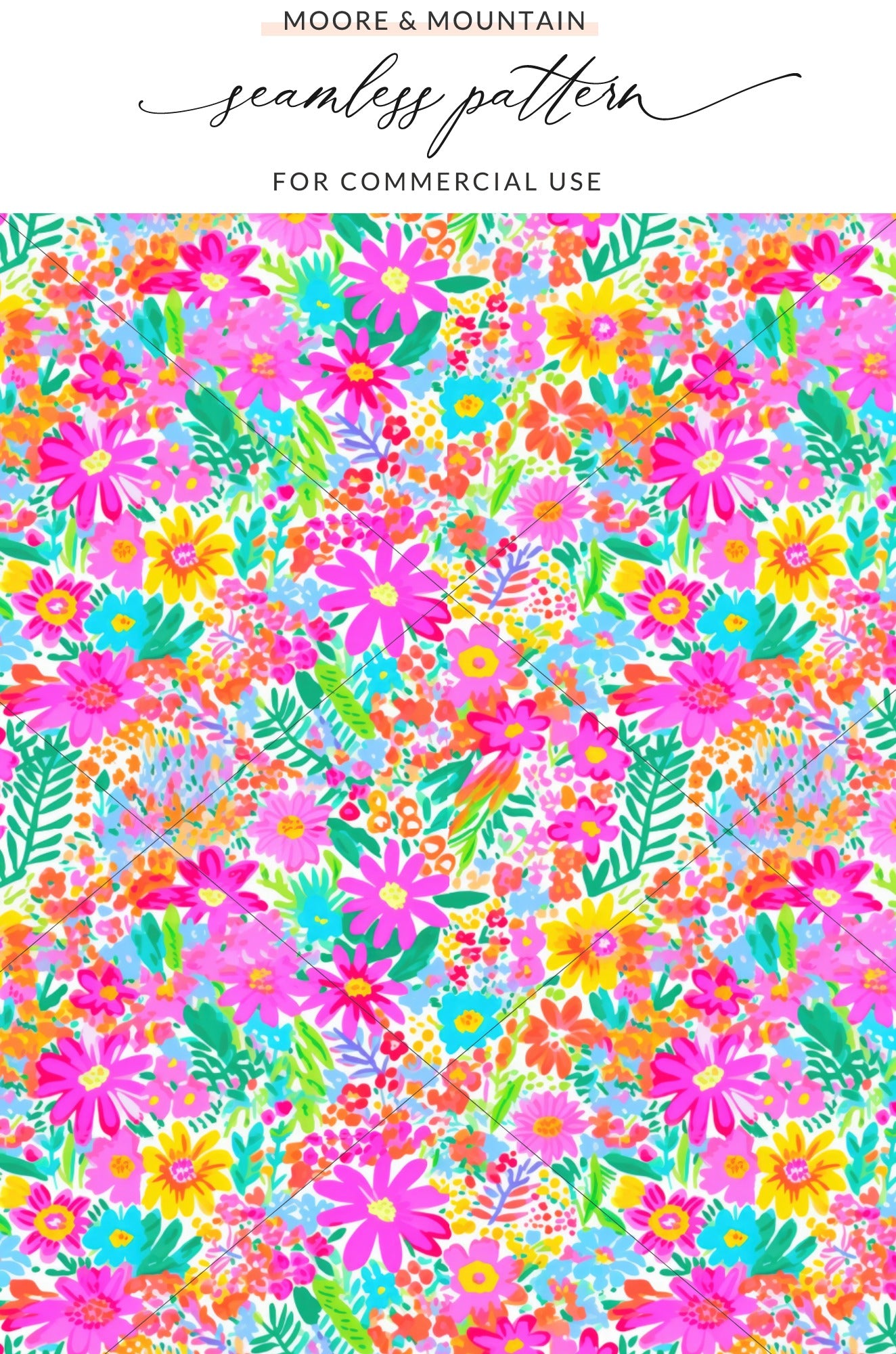 Preppy Seamless Bright Floral Maximalist Pattern Digital