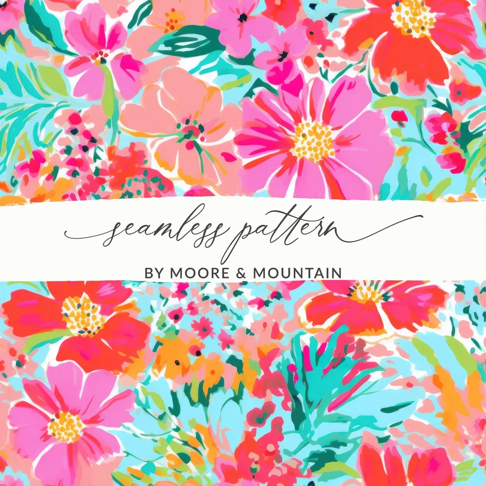 Preppy Seamless Hot Pink Floral Maximalist Pattern Digital