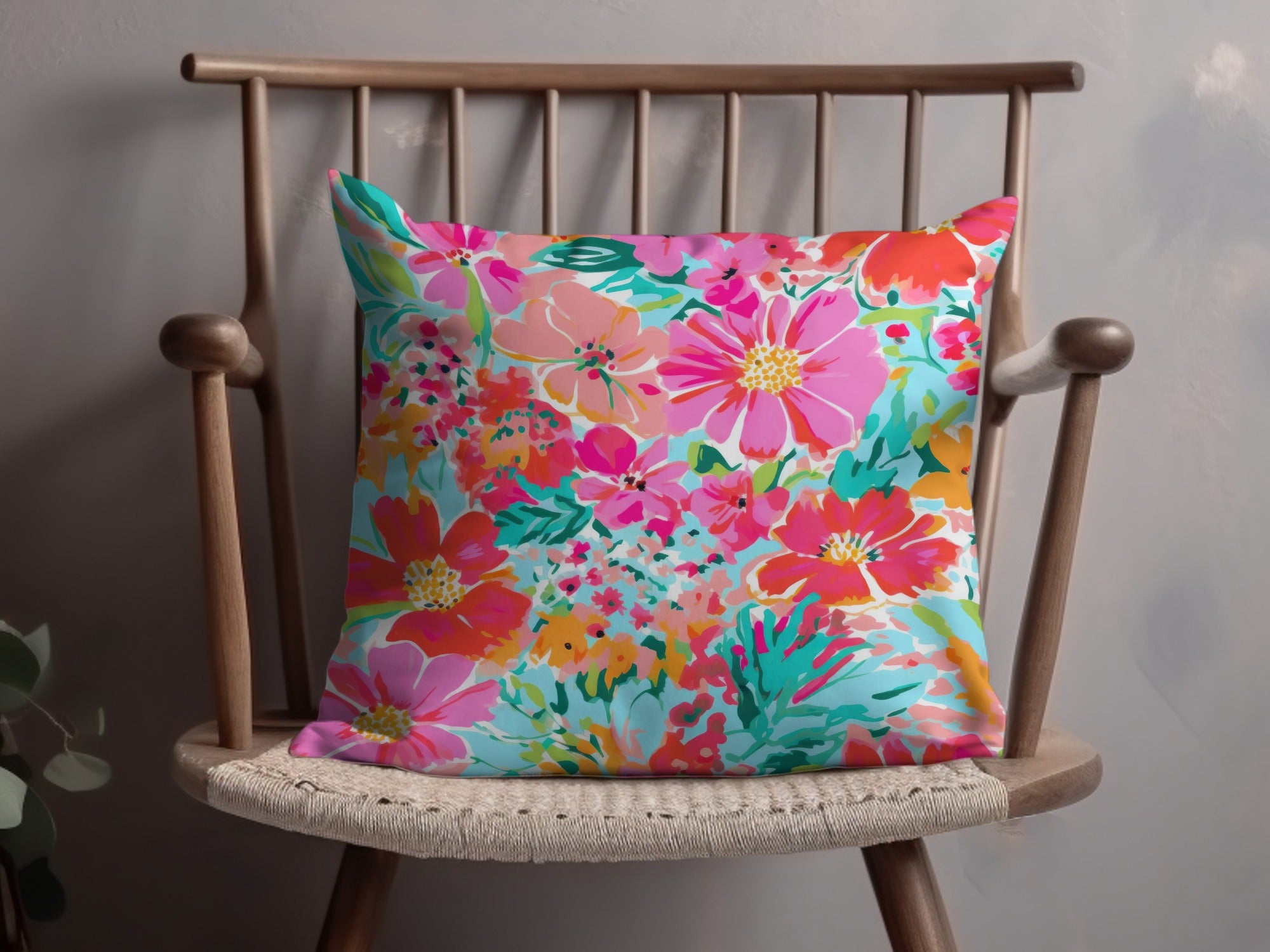 Preppy Seamless Hot Pink Floral Maximalist Pattern Digital