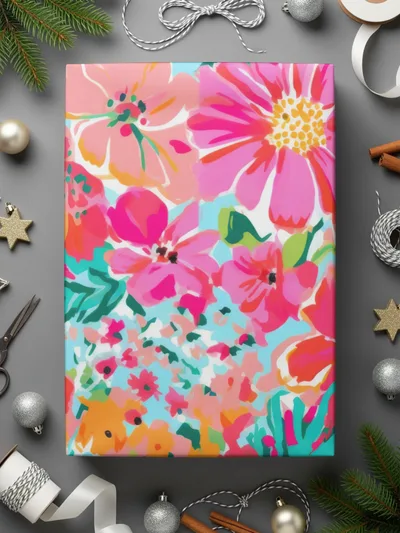 Preppy Seamless Hot Pink Floral Maximalist Pattern Digital