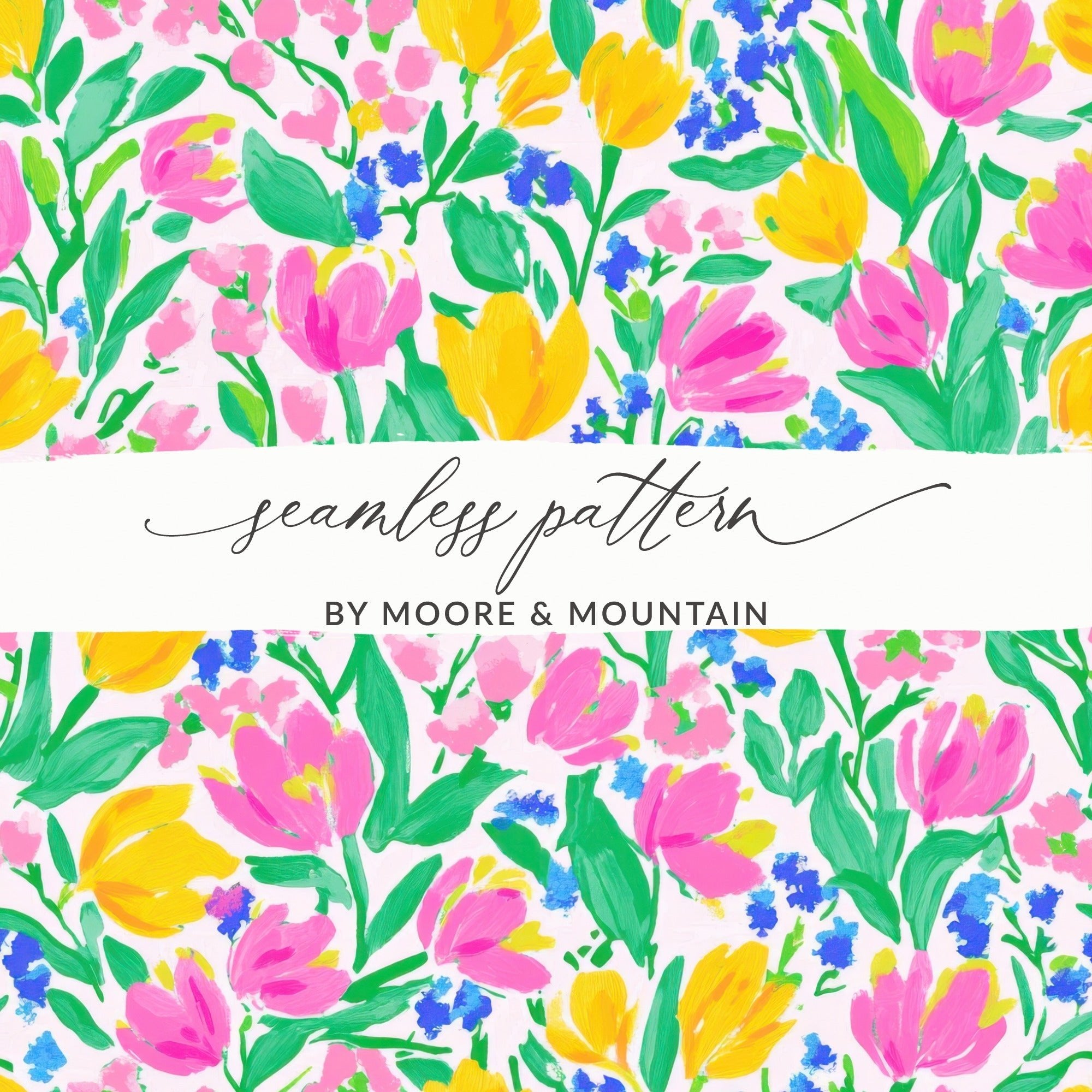 Preppy Seamless Pattern Bright Bold Tulips and Forget Me Nots Seamless Design Digital
