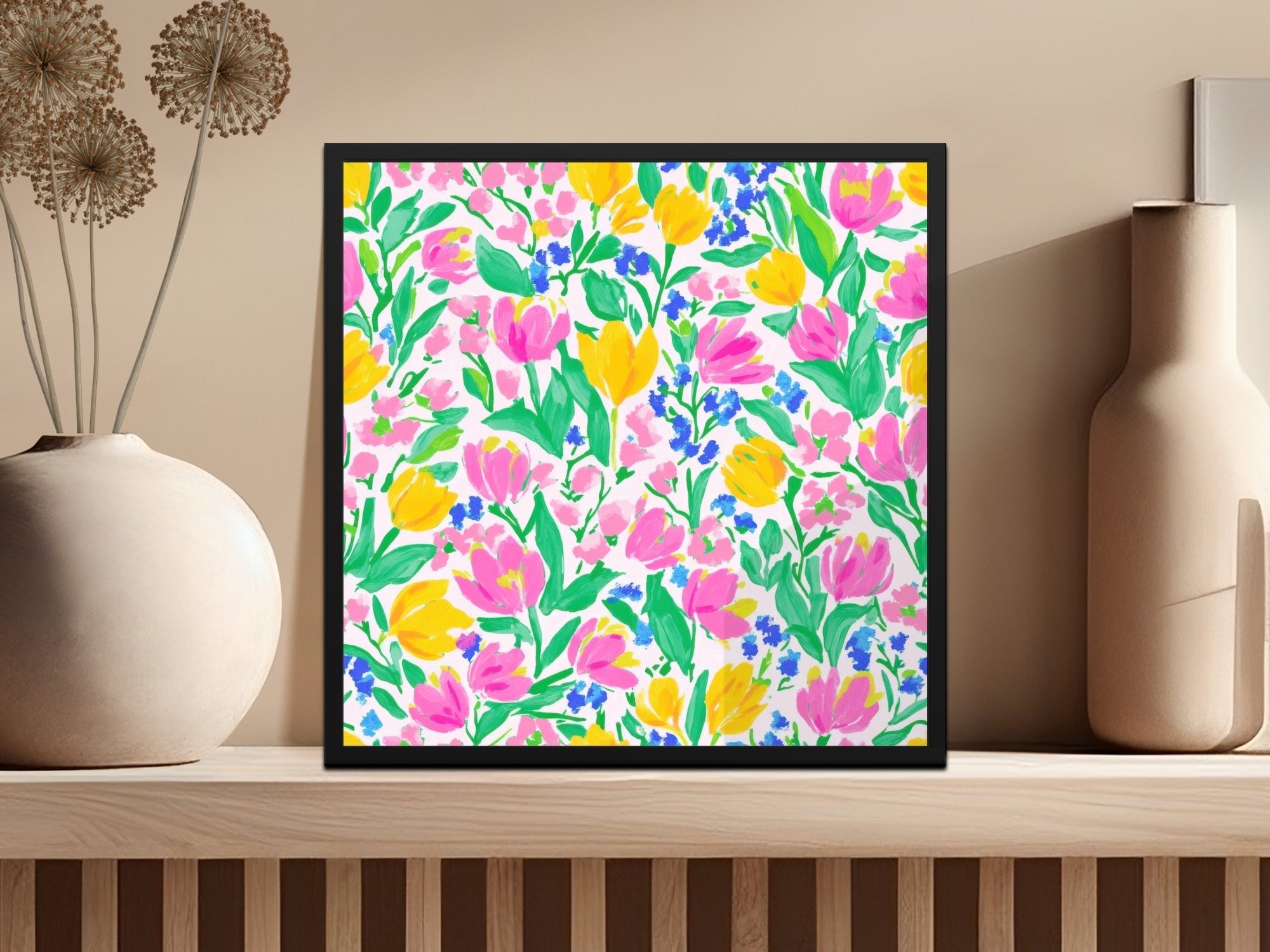 Preppy Seamless Pattern Bright Bold Tulips and Forget Me Nots Seamless Design Digital