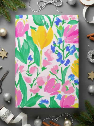Preppy Seamless Pattern Bright Bold Tulips and Forget Me Nots Seamless Design Digital