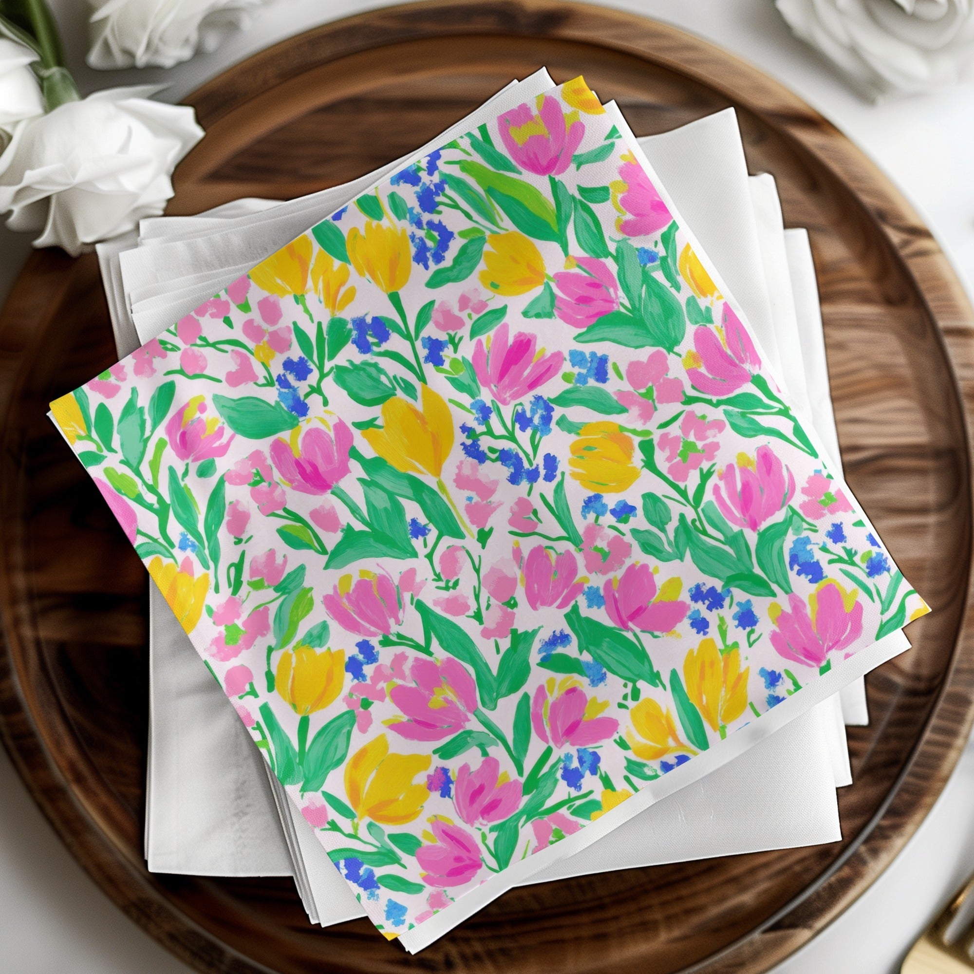 Preppy Seamless Pattern Bright Bold Tulips and Forget Me Nots Seamless Design Digital