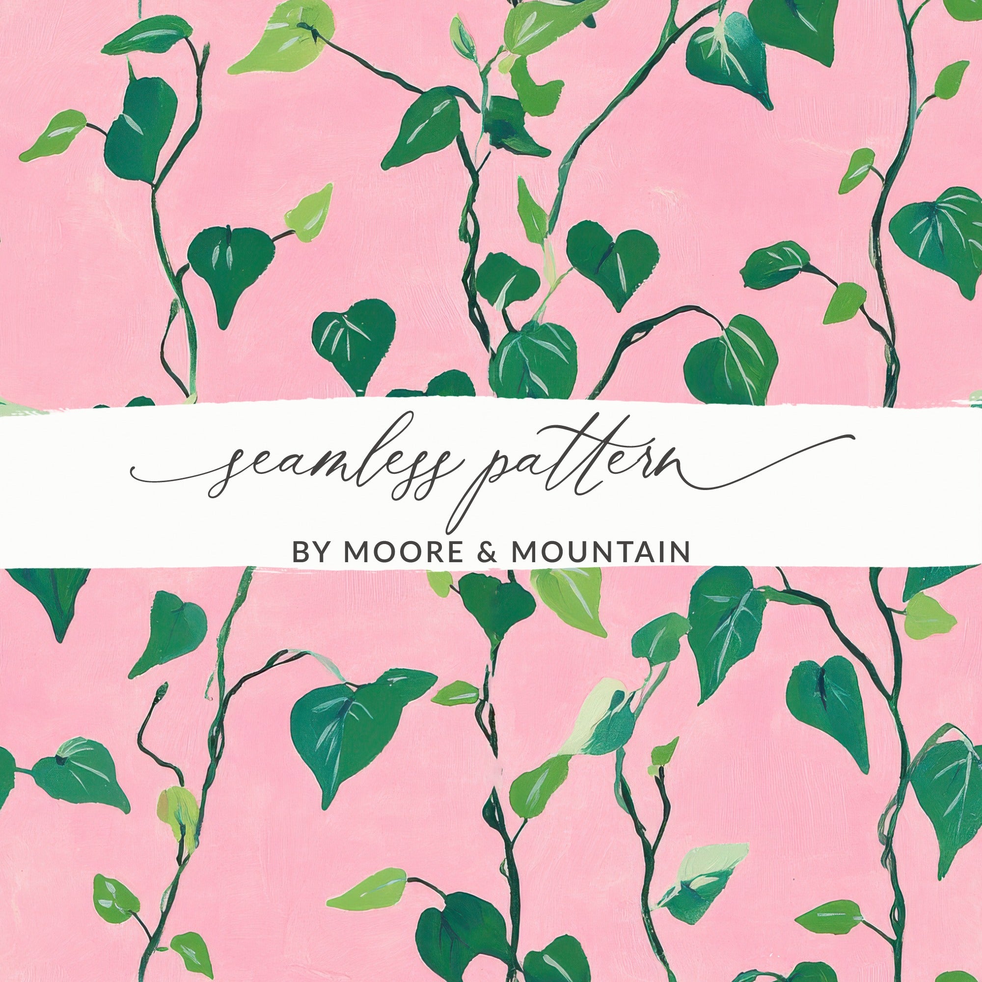 Preppy Seamless Pattern Digital Paper, Ivy Leaves Pink Background JPEG File, Botanical Repeat Design for Fabric Sublimation Crafting