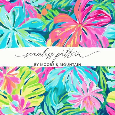 Preppy Seamless Pattern Digital Paper, Vibrant Tropical Leaf Repeat Pattern JPEG for Fabric Printing Sublimation DIY Crafting