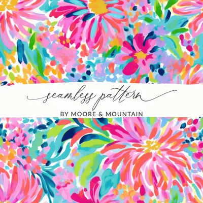 Preppy Seamless Pattern JPEG Digital Paper | Vibrant Abstract Floral | Lilly Pulitzer Style Art | Bright Summer Wallpaper Background PNG |