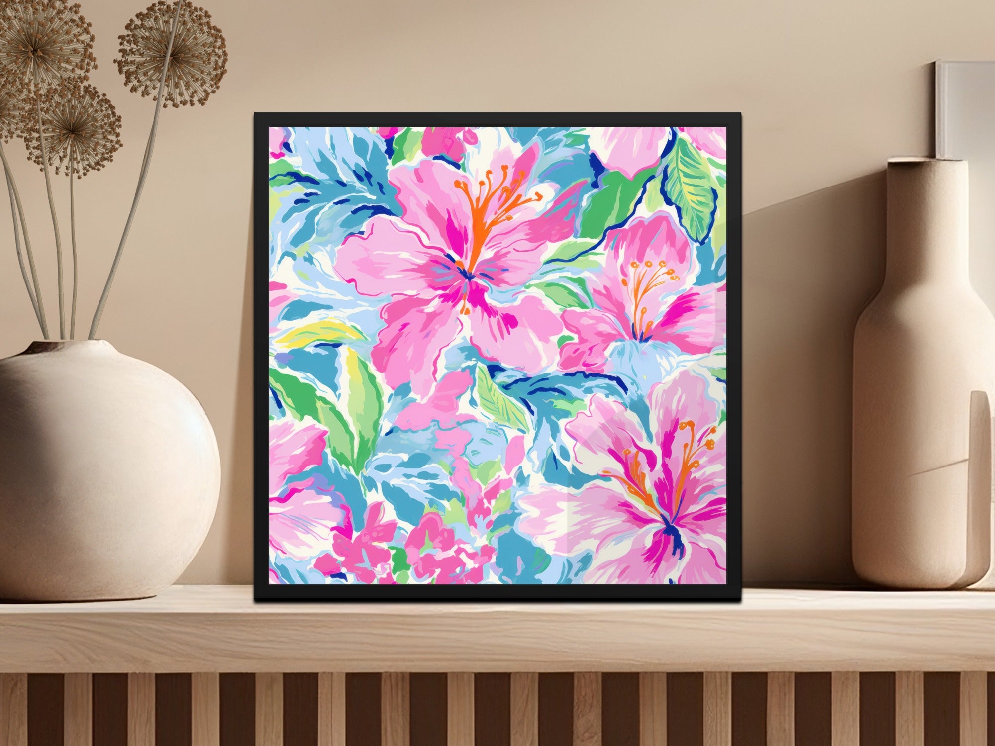 Preppy Seamless Pattern JPEG Digital | Vibrant Hibiscus Floral Pattern for Fabric, Sublimation, Summer Projects | Tropical Flower Print