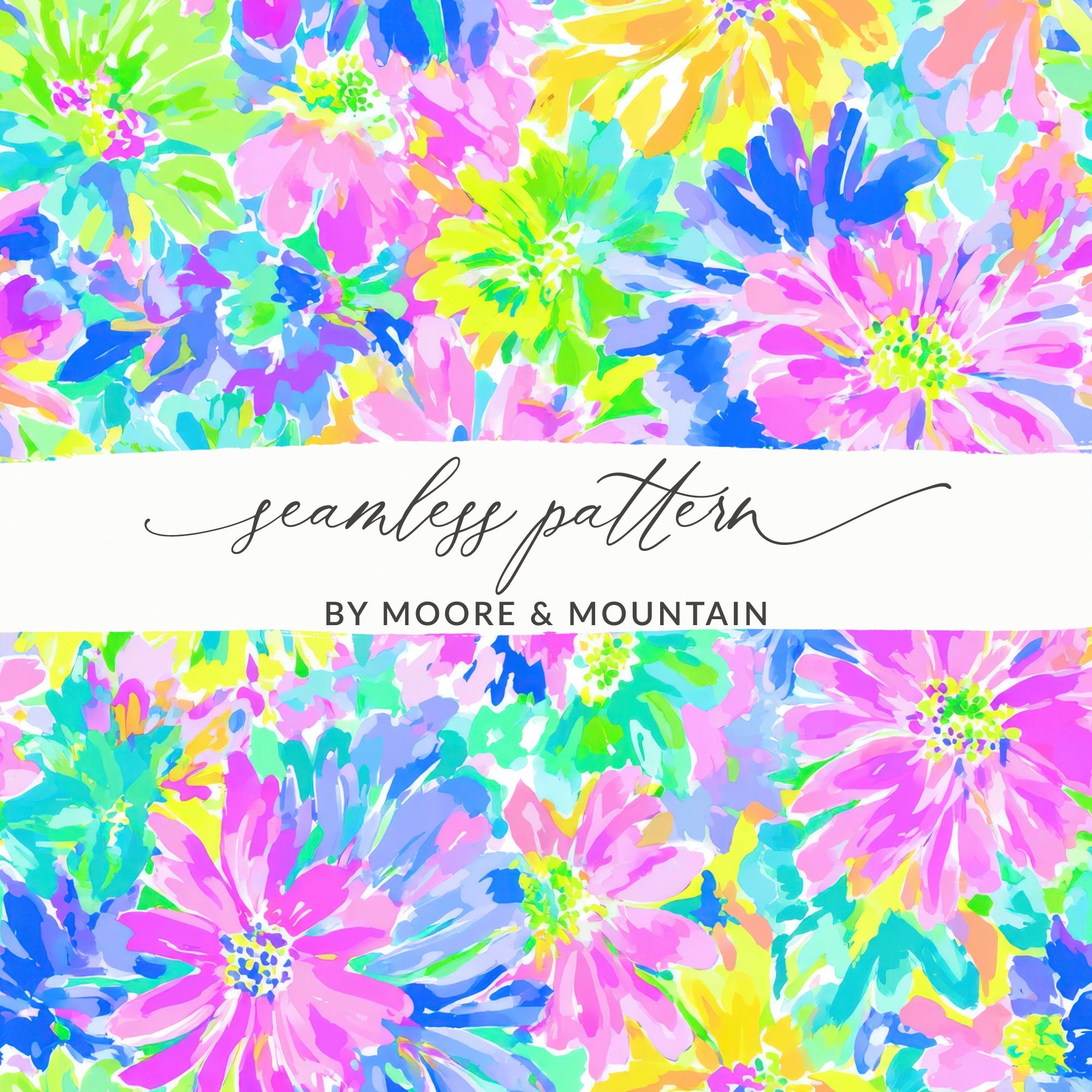 Preppy Seamless Pattern JPEG | Vibrant Abstract Floral Digital Paper | Bright Summer Flowers Design for Fabric POD Planners Scrapbooking |