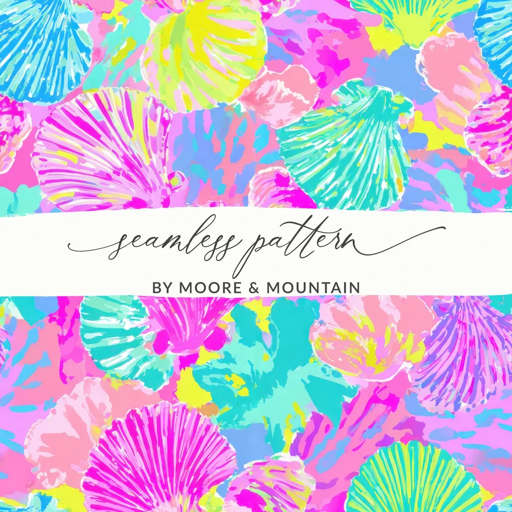 Preppy Seamless Pattern JPEG, Vibrant Seashell Digital Paper, Coastal Granddaughter Abstract Print, Tropical Beachy Summer Background