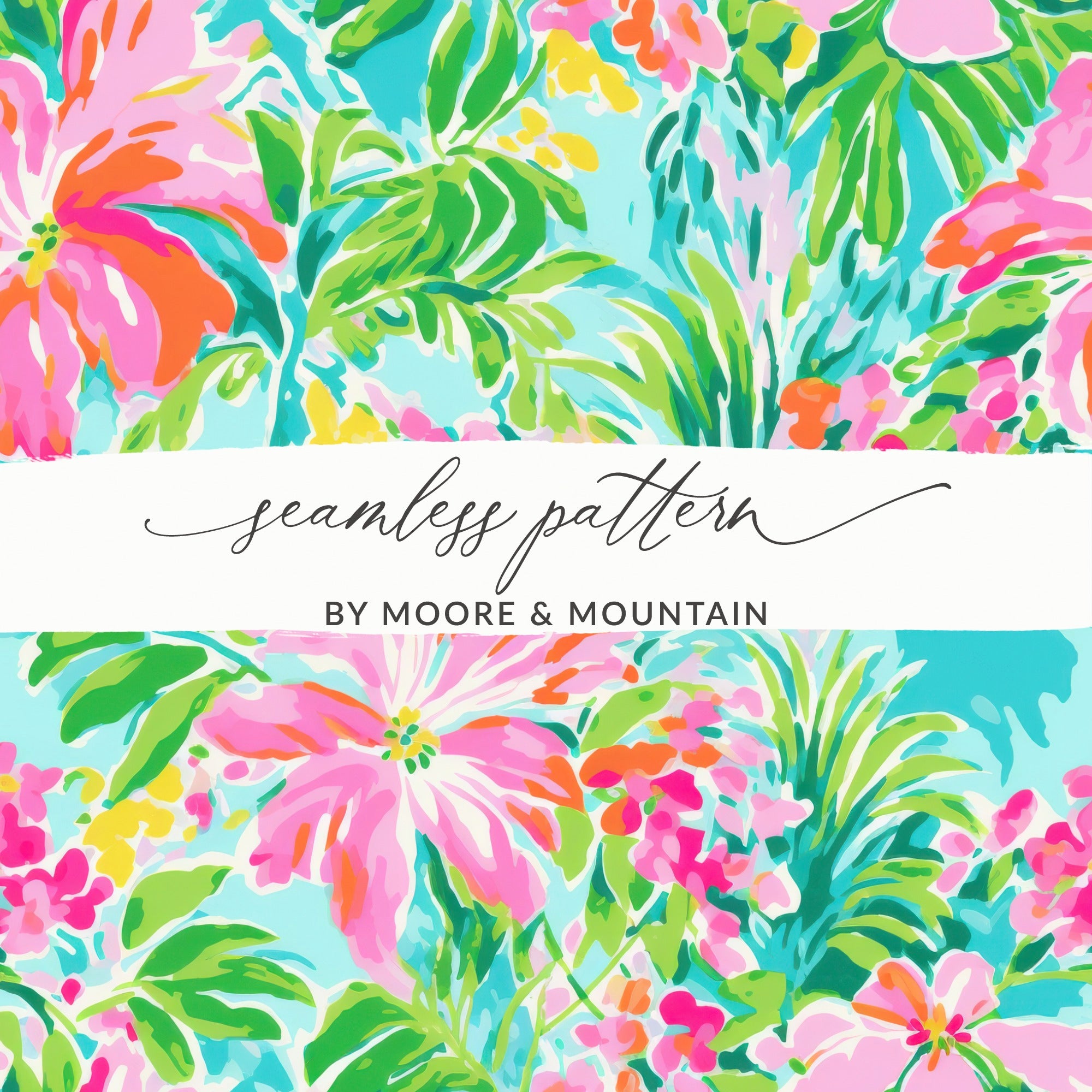 Preppy Seamless Pattern JPEG | Vibrant Tropical Floral Digital Paper for Fabric, Tumbler Wrap, Scrapbooking | Bright Summer Pink Green Bloom
