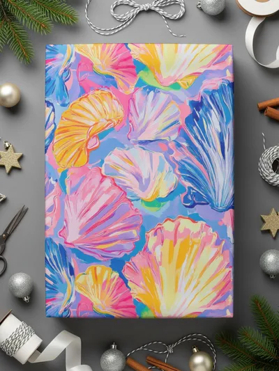 Preppy Seashells and Tropical Pattern Repeating Design Digital, Seamless Beachy Pattern