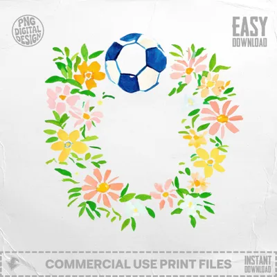 Preppy Soccer Ball Flowers PNG SVG, Gouache Preppy Clip Art Clipart, Vibrant Painterly Pastel Graphic, Artsy Girly Digital Download SVG