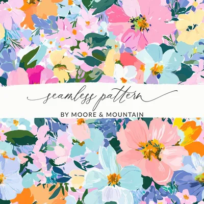 Preppy Spring Abstract Gouache Acrylic Artistic Floral Swirl in Pastels Digital Download Pattern