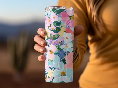 Preppy Spring Abstract Gouache Acrylic Artistic Floral Swirl in Pastels Digital Download Pattern