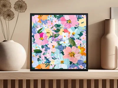 Preppy Spring Abstract Gouache Acrylic Artistic Floral Swirl in Pastels Digital Download Pattern