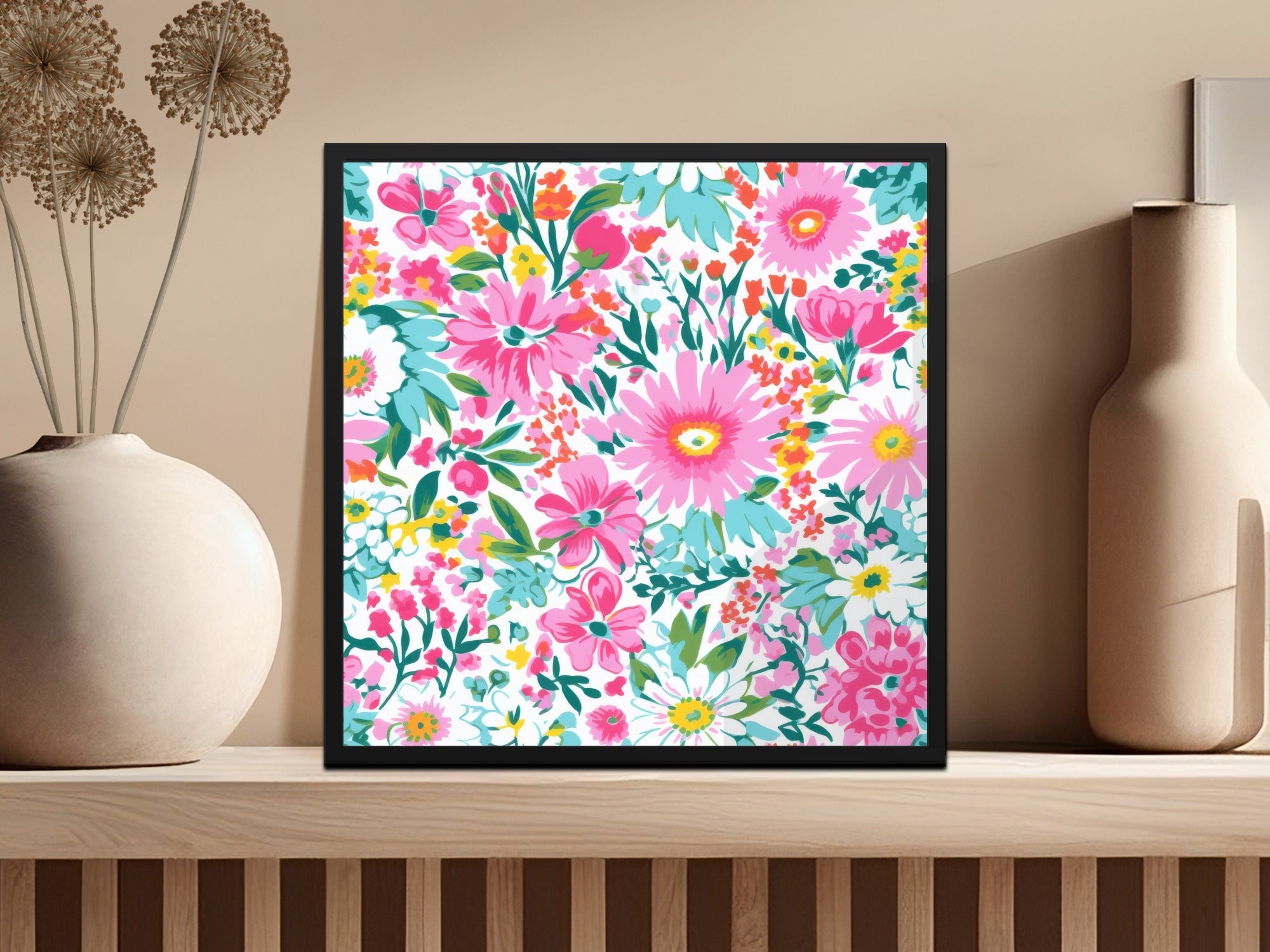 Preppy Summery Pink Floral Digital Paper, Seamless Bright Pink Preppy Background Pattern