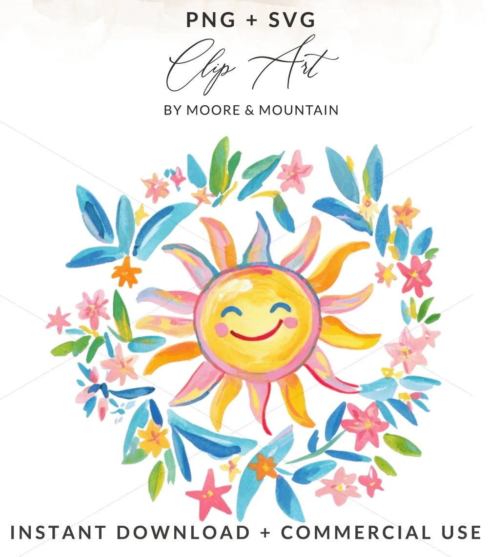 Preppy Sun Clipart, Kawaii Smiling Sun, Rainbow Aesthetic Art, Vibrant PNG Download, Trendy Girly Graphic, Printable Sticker Design