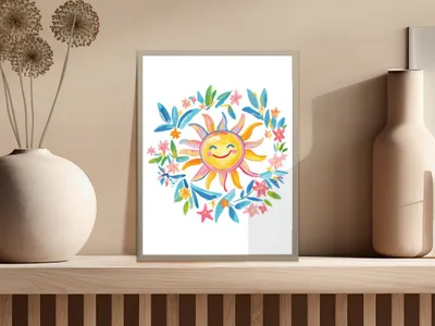 Preppy Sun Clipart, Kawaii Smiling Sun, Rainbow Aesthetic Art, Vibrant PNG Download, Trendy Girly Graphic, Printable Sticker Design
