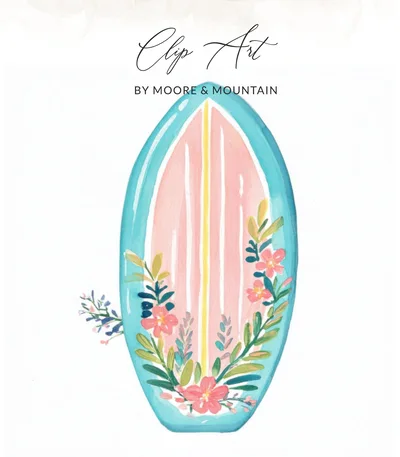 Preppy Surfboard PNG, Rainbow Floral Surf Art SVG, Pastel Beach Illustration, Trendy Summer Graphic, Coastal Girly Clipart, Surfboard Design
