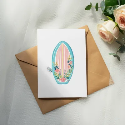 Preppy Surfboard PNG, Rainbow Floral Surf Art SVG, Pastel Beach Illustration, Trendy Summer Graphic, Coastal Girly Clipart, Surfboard Design
