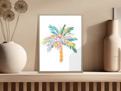 Preppy Tropical Palm Tree Digital Art, Pastel Summer Design, Trendy Girly Graphic, Printable Sticker Png, Sublimation Design File, Cricut SVG