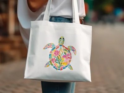Preppy Tropical Sea Turtle Clipart, Colorful Watercolor Turtle PNG, Floral Sea Life Digital Art, Preppy Sticker Design, Summer Animal SVG