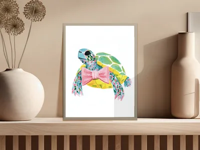 Preppy Turtle with Pink Bow Tie Digital Art Print, Whimsical Watercolor Illustration, Nursery Decor, Ocean Lover Gift, Instant Download Art