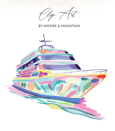 Preppy Yacht SVG Digital Download | Vibrant Watercolor Boat Clip Art for Summer Cruise Party Decor | Coastal Granddaughter Art Print
